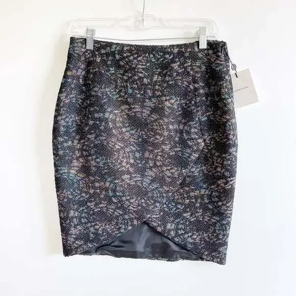 NWT CoSTUME NATIONAL Black Metallic Wool Faux Wrap Skirt