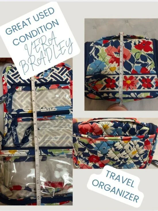 LIKE NEW Vera Bradley quilted cotton hanging cosmetic organizer SUMMER COTTAGE