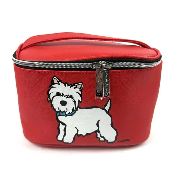 Marc Tetro Westie Cosmetic Case Red Faux Leather Large West Highland Dog NEW