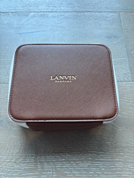 Lanvin Brown and Cream Men's Toiletry Case with Gold Logo