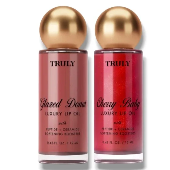 Truly Luxury Lip Oil Glazed Donut Cherry Baby Peptide Ceramide Plumping Set New