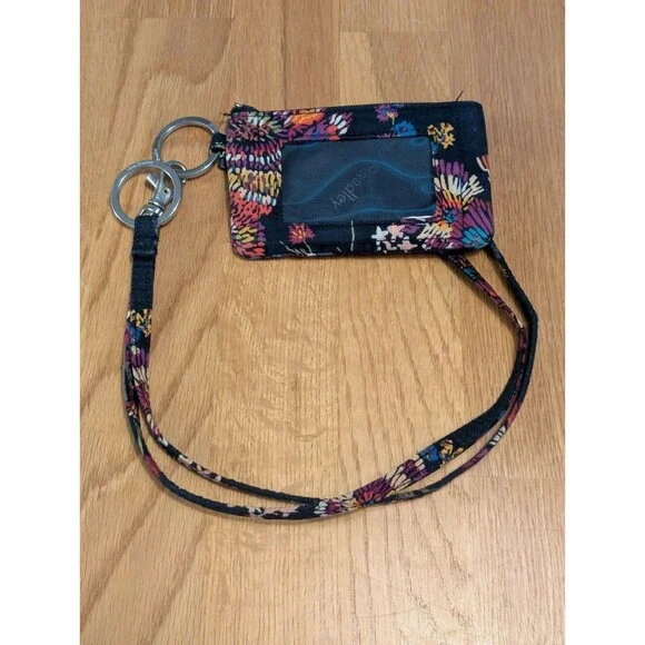 Vera Bradley Lanyard & Matching Window Coin purse MIDNIGHT WILDFLOWERS