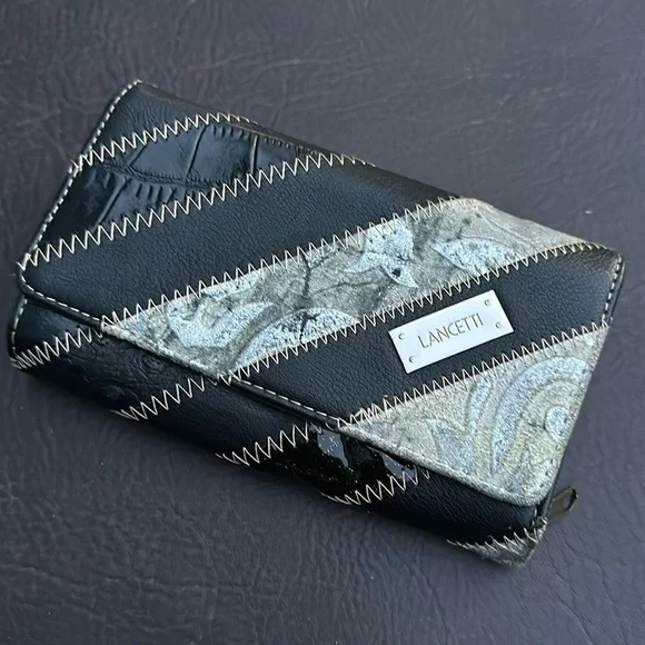 🖤🩶🖤Lancetti NWOT wallet purse leather whip stitch black grey