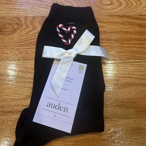 2X Auden Christmas Candy Canes Socks Black