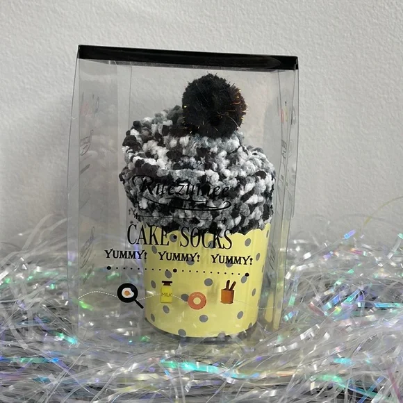 Confetti Cupcake Socks with Pom Poms in Box
