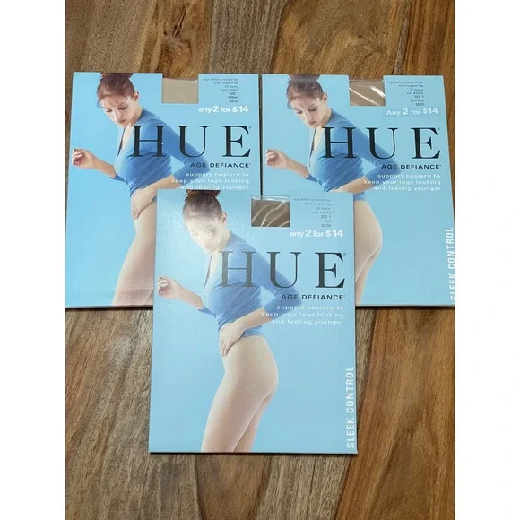 HUE Bundle of 3 Age Defiance Control Top Sheer‎ leg sz 1 Style #5992 Denier 20