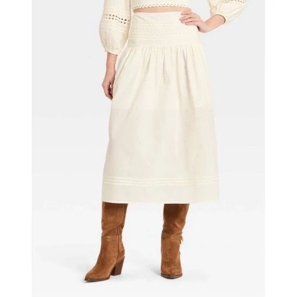 Women Eyelet Midi Skirt - A New Day Cream XL