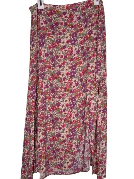 Rewind Floral Midi Skirt Size Medium Boho Cottagecore Pink Purple A-Line