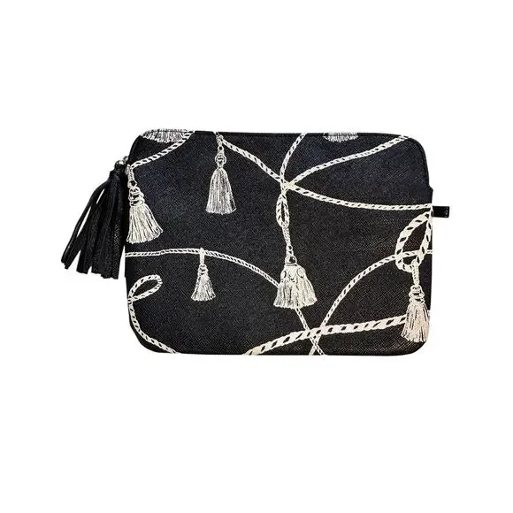 Chicos NEW Printed Tassel Tech Case Zip Pouch Navy Equestrian Print NWT