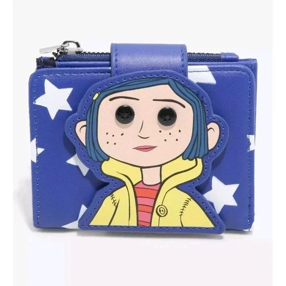 NEW Coraline Doll Button Eyes & Stars Blue Flap Wallet Fantasy Whimsigoth Whimsy