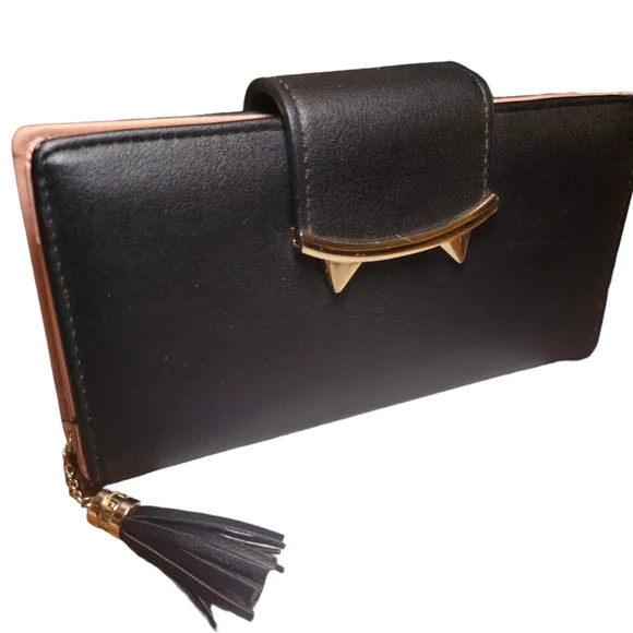 Cute Cat Long Wallet Black and Gold