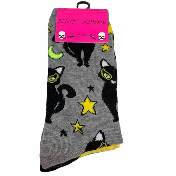 Betsey Johnson Black Cat Halloween Crew Socks