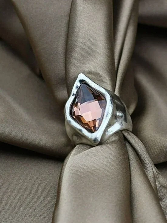 Zuri Cadance Pink Orange Crystal Size 8 Silver Ring Womens Gift Boxed