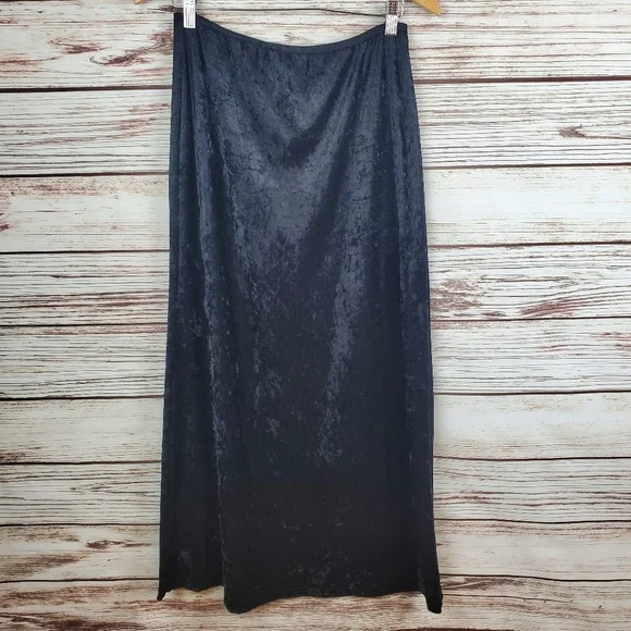 Super Low Fat Womens Small Vintage Hot Topic Black Crushed Velvet Maxi Skirt #66
