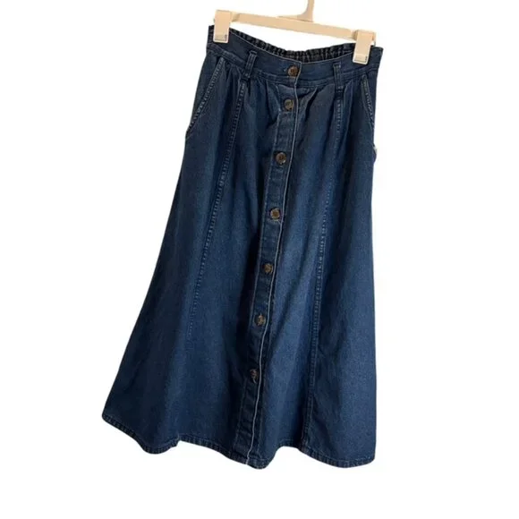 Cherokee Vintage  Full Button Down Denim Midi Skirt with Pockets Size 10