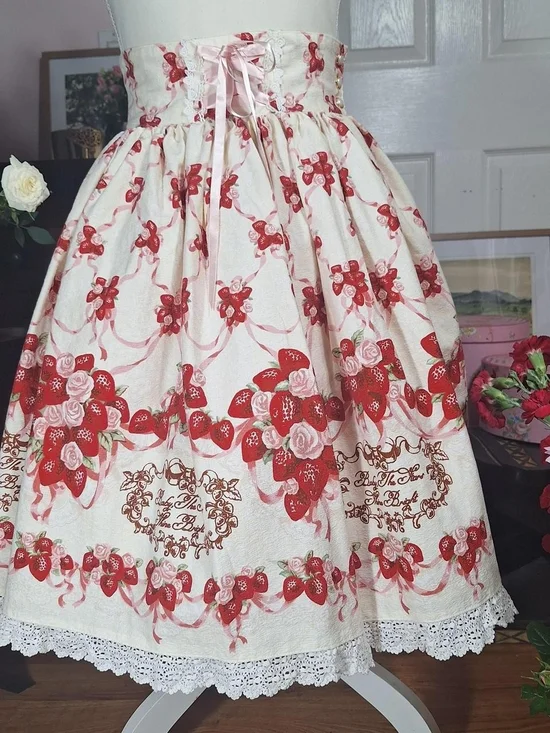 🍓 Baby, the Stars Shine Bright Strawberry, Pink Rose & Ribbon Skirt 🌹🤍✨