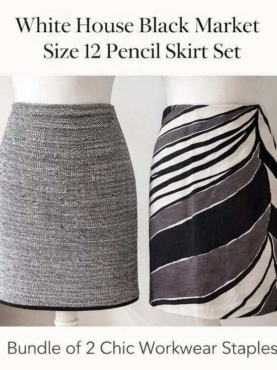 Black and white pencil skirts above knee, size 12 White House Black Market