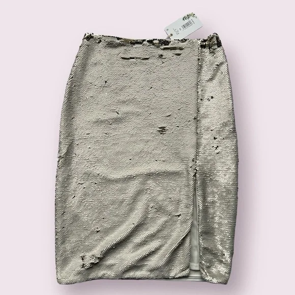 Chelsea & Violet Cream and Gold Flip Sequin Midi Skirt 10
