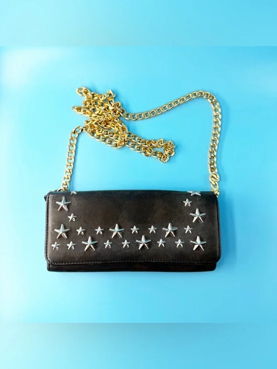 Jimmy Choo Studded Grey Flap Wallet On Chain Crossbody