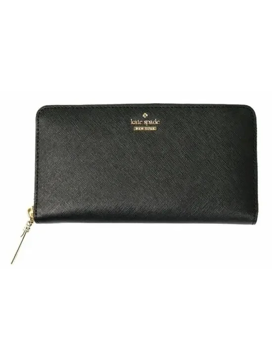 Kate Spade Cameron Street Lacey Black Wallet Saffiano Leather Zip Continental