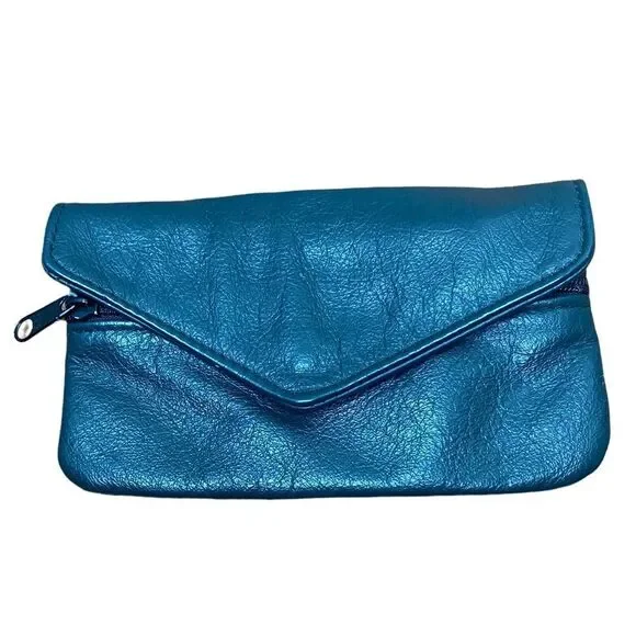 Tromet Dark green leather fold over snap wallet with two zippered compartments