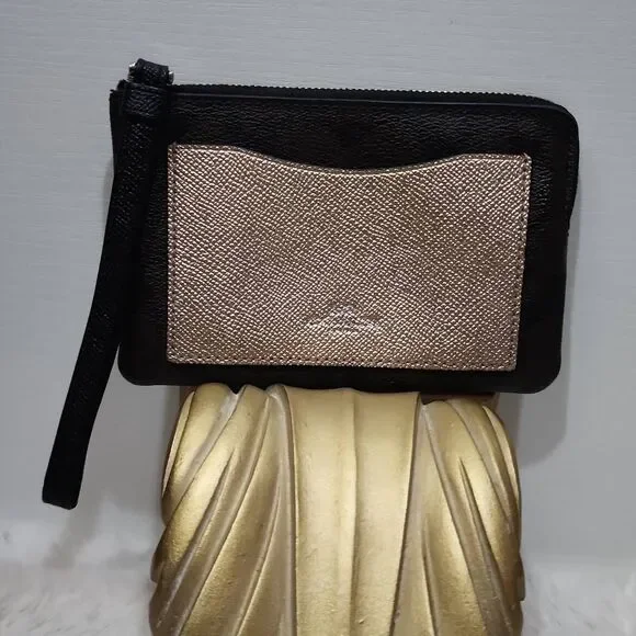 Coach Corner Zip Wristlet with Metallic Colorblock Front Pocket