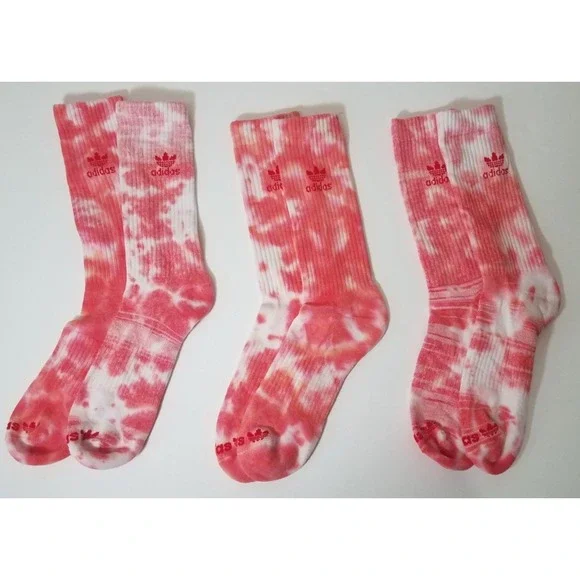 Adidas Tie-Dye Crew Socks 3‎ Pack Pink NEW NWOT 122