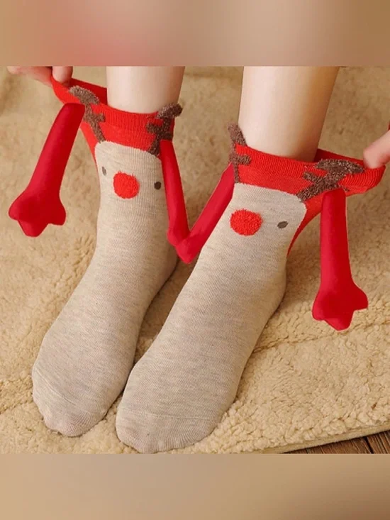 💞 New Cute Adult Reindeer Christmas Holiday Novelty Socks with Hands