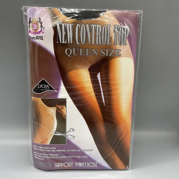 Duesang Queen Size Control Top Support Pantyhose Off Black Lycra DSQP-V2 NEW