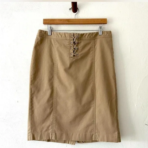 Talbots Tan‎ Pencil Skirt with Lace-Up Detail
