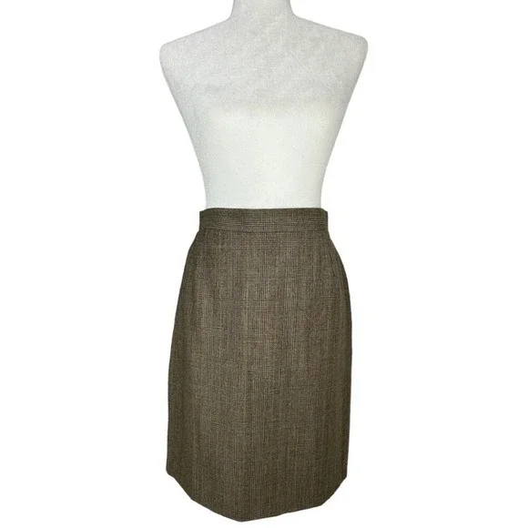 Dolce & Gabbana Brown Glen Plaid Wool Pencil Skirt High Waisted Made in Italy 42