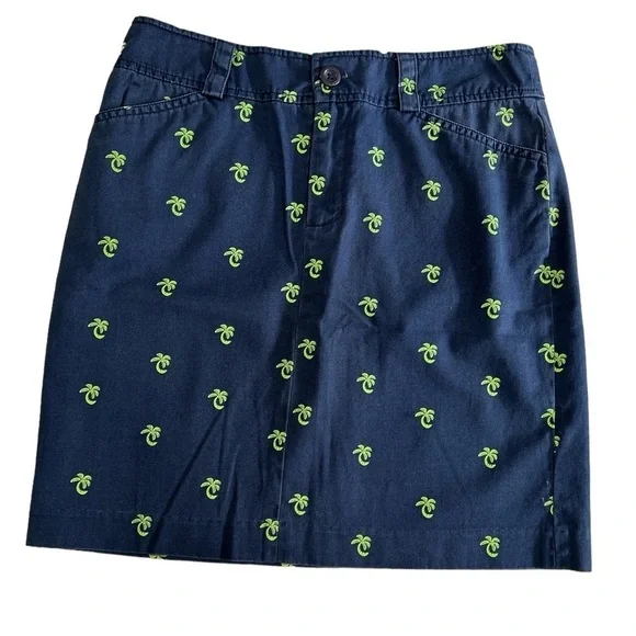 Lilly Pulitzer Navy Cotton Preppy Mini Skirt with Green Palm Tree Print - Size 0