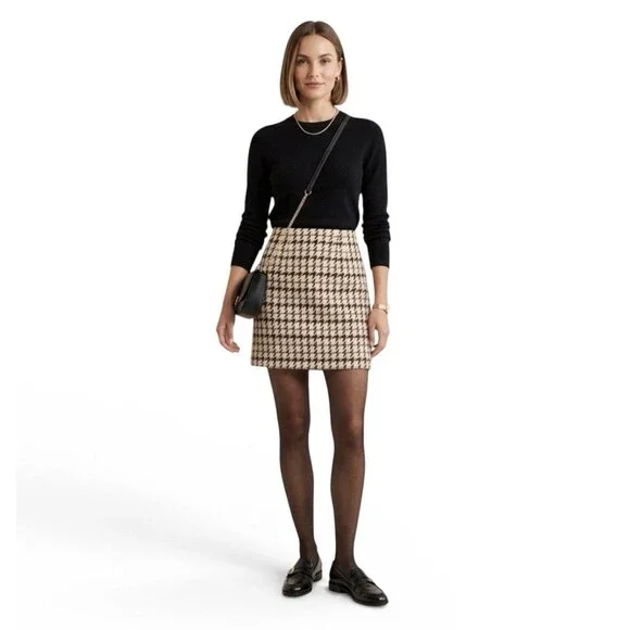White House Black Market Houndstooth Wool Blend Lined Straight Skirt Size 2 EUC