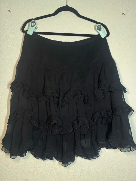 INC International Concepts Black Tiered Ruffle Mini Skirt 100%silk