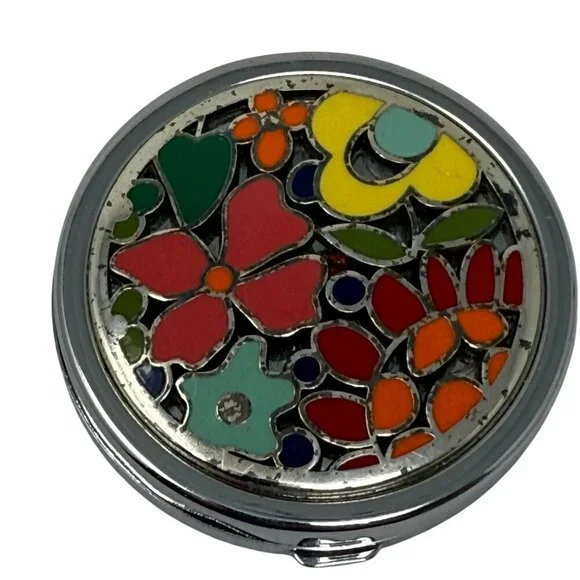 Brighton Colorful Floral Compact Mirror Dual-Sided Metal Case Design