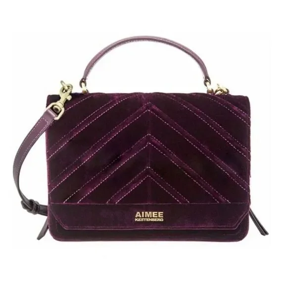 NWOT Aimee Kestenberg Plum Mia Velvet Expandable Satchel Handbag Purse