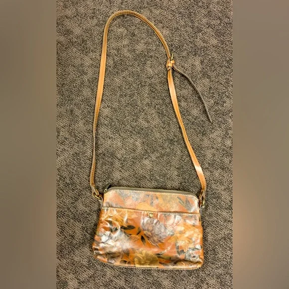 PATRICIA NASH Avellino Italian Leather‎ Floral Brown Crossbody Shoulder Bag