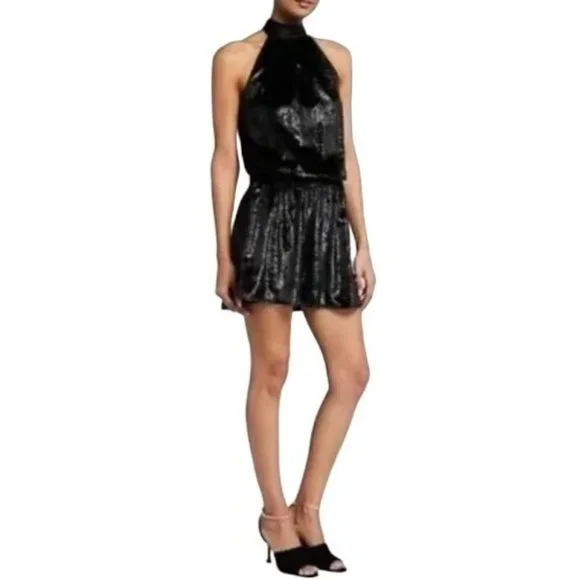 Ramy Brook NWT Black Dress Mini Ellin Metallic Velvet Medium
