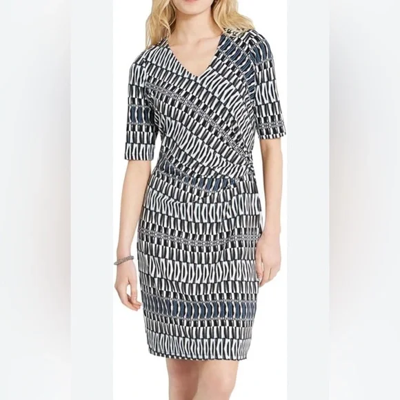 NIC + ZOE Women’s Batik Stripe Twist Dress in Blue Multi Size Medium