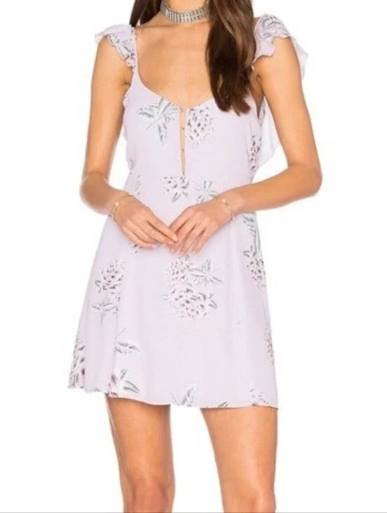 Show Me Your Mumu Lilac Floral Ruffle Strap Mini Dress, Small
