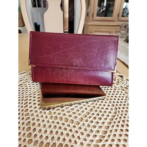 Vintage Prince Gardner Cowhide Kiss lock Maroon  Wallet Checkbook