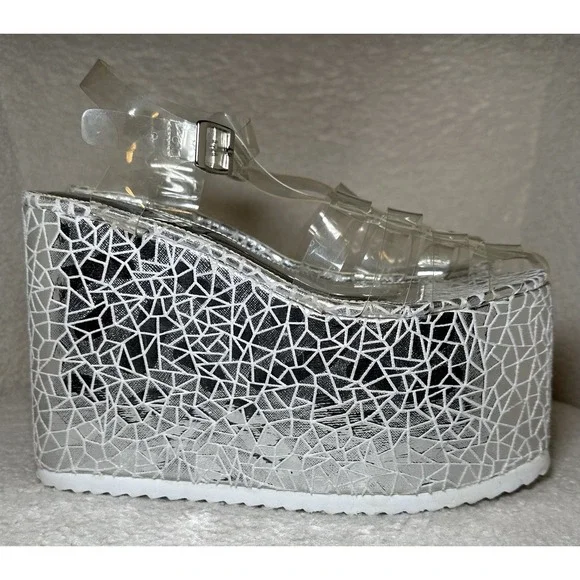 Dolls Kill  Platform Shoes 7.5 8 Silver Sandals Club Rave Party Goth Punk Chunky