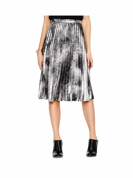 VINCE CAMUTO | Pleated Metallic Silver Midi Skirt