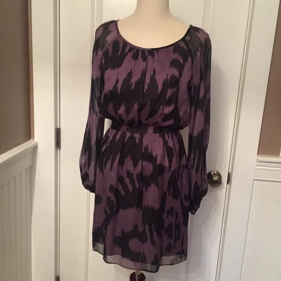 SHOSHANNA DRESS BLOUSON MINI PURPLE BLACK SILK  Size 2