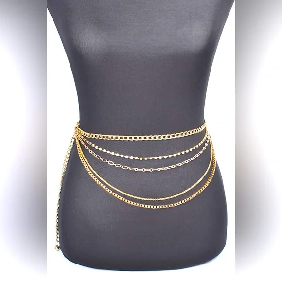 Rhinestone Chain Layered Statement Belt