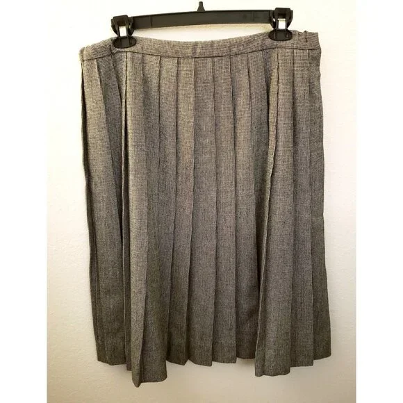 Vintage Evan Picone Plaid Pleated  A-Line  Unlined Midi Skirt Size L* GUC