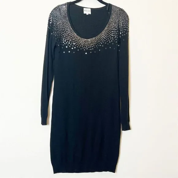 Reiss Sequin Wool Blend Mini Sweater Dress, Black Size Small