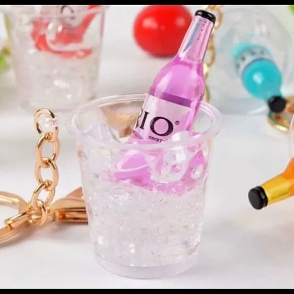 Pink Bottle in Ice Bucket Keychain/Charm