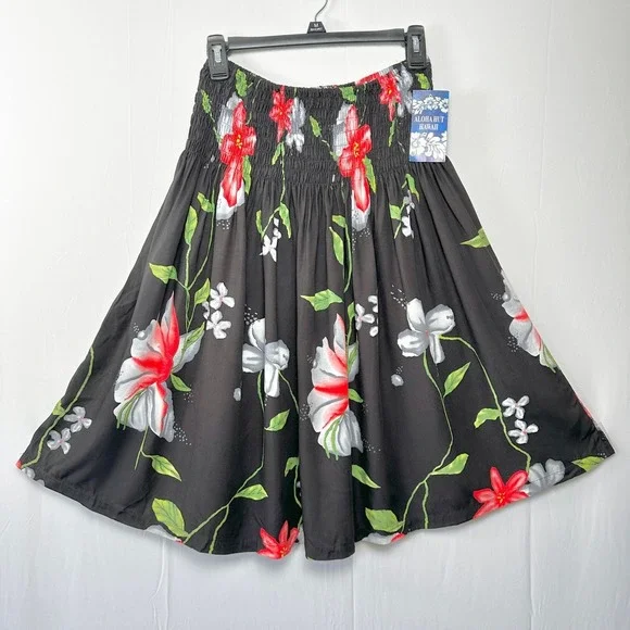 NWT Aloha Hut Hawaii Skirt One Size Smocked Waist Tropical Resortwear Tropical