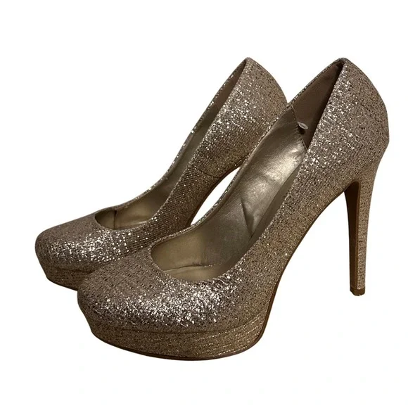 Chinese Laundry Size 10 silver Glitter Platform Pumps High Heel Party Shoes